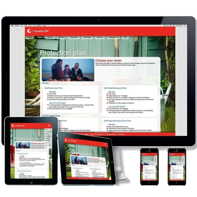 A Canada Life cover product site shown on a large screen, tablet and phone.