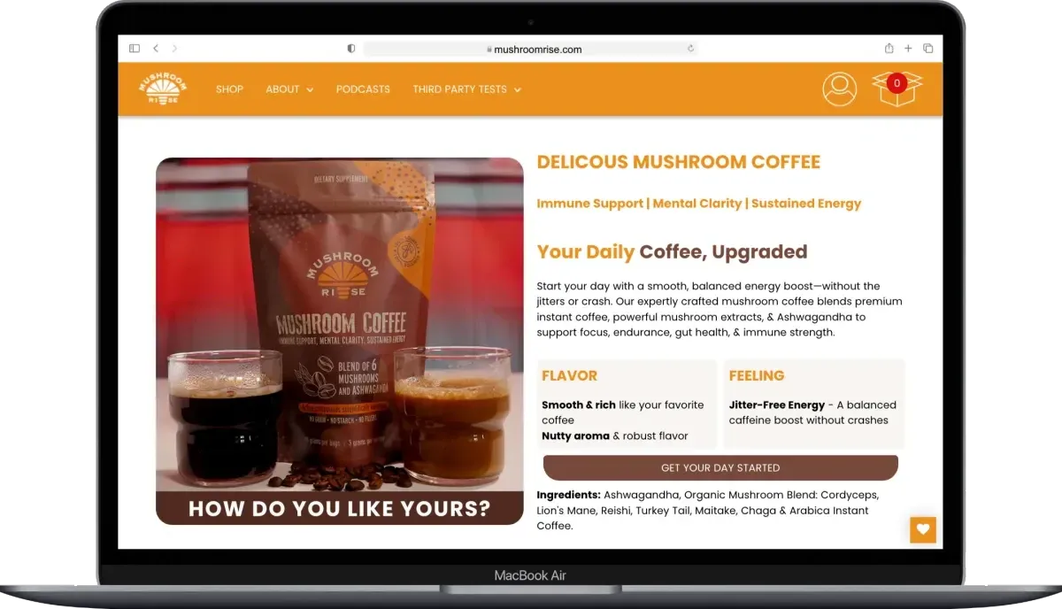 A Mushroom Rise product page with facts, buy choices and guides.