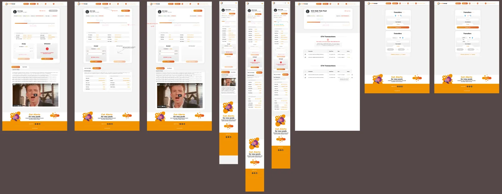 A Figma board with Scaleswap pages and shared screen parts.