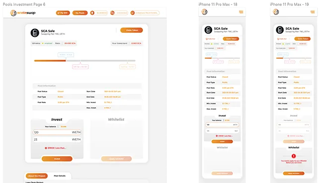 Scaleswap buy pages on a full screen and phone.